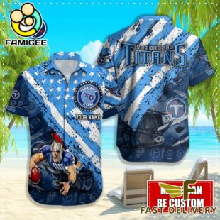 NFL Tennessee Titans Football American Flag Mascot Custom Name Hawaiian Shirt