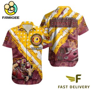 NFL Washington Commanders Football American Flag Mascot Custom Name Hawaiian Shirt