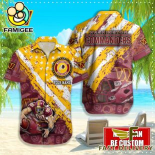 NFL Washington Commanders Football American Flag Mascot Custom Name Hawaiian Shirt