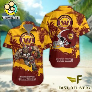 NFL Washington Commanders Football Mascot Custom Name Hawaiian Shirt