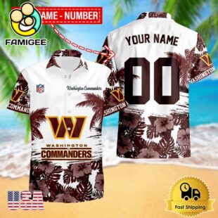 NFL Washington Commanders Hibiscus Flower Custom Name Hawaiian Shirt
