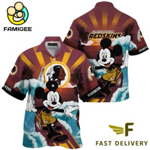 NFL Washington Redskins Mickey Mouse Surfing Custom Name Hawaiian Shirt