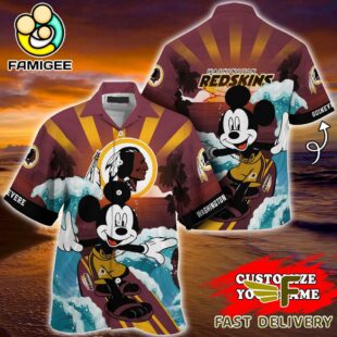 NFL Washington Redskins Mickey Mouse Surfing Custom Name Hawaiian Shirt