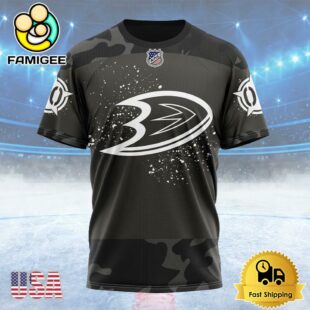 NHL Anaheim Ducks Special Black Camo Design For Veterans Day Custom Name T Shirt, NHL Shirt