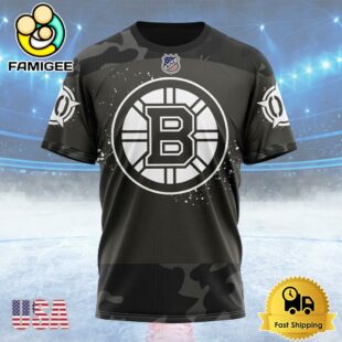 NHL Boston Bruins Special Black Camo Design For Veterans Day Custom Name T Shirt, NHL Shirt