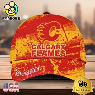 NHL Calgary Flames Explosive Grunge Logo 3D Print Cap