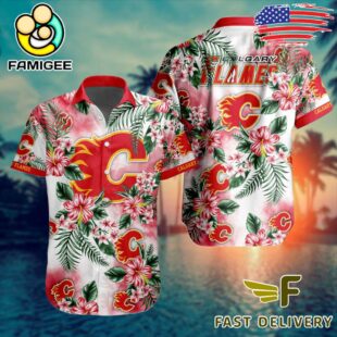 NHL Calgary Flames Hibiscus Hawaiian Shirt