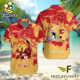 NHL Calgary Flames Hockey Mascot Custom Name Hawaiian Shirt