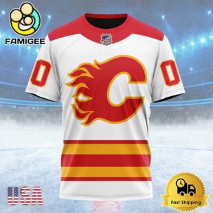 NHL Calgary Flames Personalized Away Kits Custom Name T Shirt, NHL Shirt