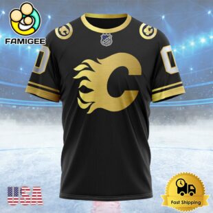 NHL Calgary Flames Special Black And Gold Design Custom Name T Shirt, NHL Shirt