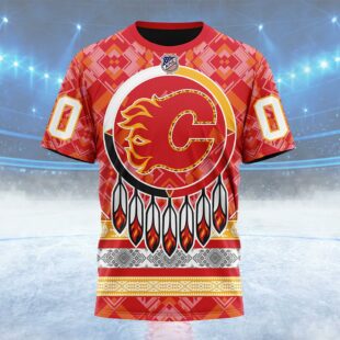 NHL Calgary Flames Special Design With Native Pattern Custom Name T Shirt, NHL Shirt