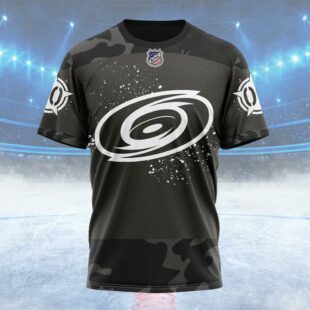 NHL Carolina Hurricanes Special Black Camo Design For Veterans Day Custom Name T Shirt, NHL Shirt