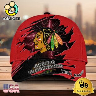 NHL Chicago Blackhawks Dynamic Hockey Emblem Custom Name 3D Printed Cap