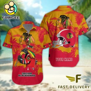 NHL Chicago Blackhawks Hockey Mascot Custom Name Hawaiian Shirt