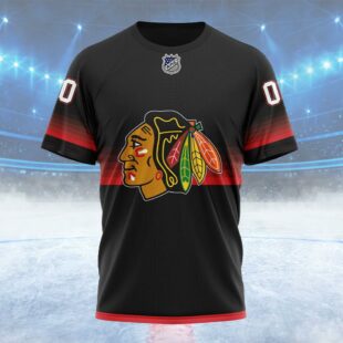 NHL Chicago Blackhawks Special Black And Gradient Design Custom Name T Shirt, NHL Shirt