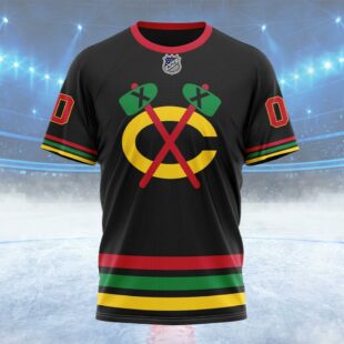 NHL Chicago Blackhawks Special Blackout Design Custom Name T Shirt, NHL Shirt