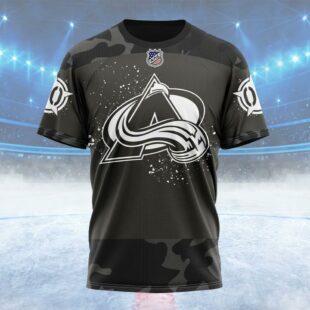 NHL Colorado Avalanche Special Black Camo Design For Veterans Day Custom Name T Shirt, NHL Shirt