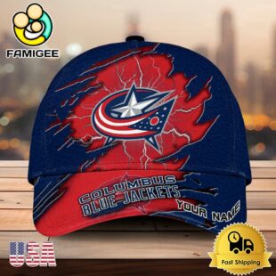 NHL Columbus Blue Jackets Dynamic Hockey Emblem Custom Name 3D Printed Cap