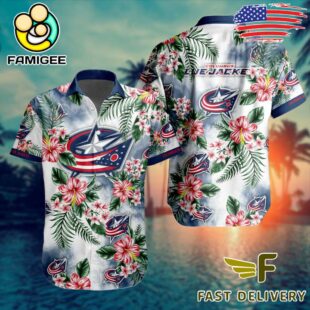 NHL Columbus Blue Jackets Hibiscus Hawaiian Shirt