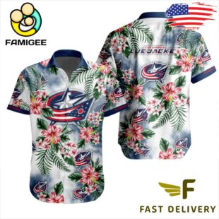 NHL Columbus Blue Jackets Hibiscus Hawaiian Shirt