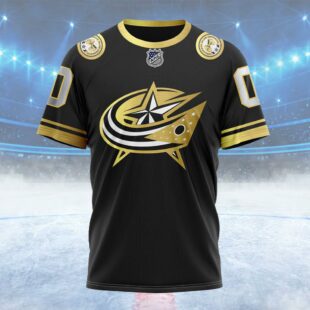 NHL Columbus Blue Jackets Special Black And Gold Design Custom Name T Shirt, NHL Shirt
