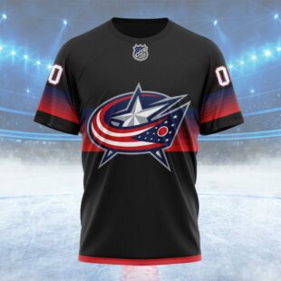 NHL Columbus Blue Jackets Special Black And Gradient Design Custom Name T Shirt, NHL Shirt