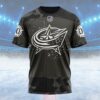 NHL Columbus Blue Jackets Special Black Camo Design For Veterans Day Custom Name T Shirt, NHL Shirt