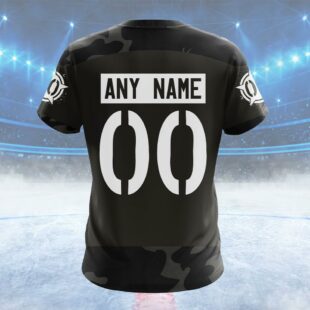NHL Columbus Blue Jackets Special Black Camo Design For Veterans Day Custom Name T Shirt, NHL Shirt