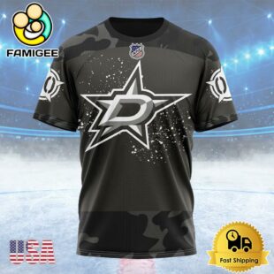 NHL Dallas Stars Special Black Camo Design For Veterans Day Custom T Shirt, Dallas Stars Shirt