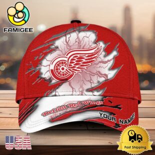 NHL Detroit Red Wings Dynamic Hockey Emblem Custom Name 3D Printed Cap