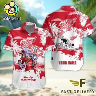 NHL Detroit Red Wings Hockey Mascot Custom Name Hawaiian Shirt