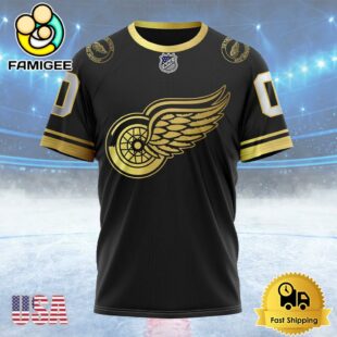 NHL Detroit Red Wings Special Black And Gold Design Custom T Shirt, Detroit Red Wings Shirt