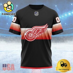 NHL Detroit Red Wings Special Black And Gradient Design Custom T Shirt, Detroit Red Wings Shirt