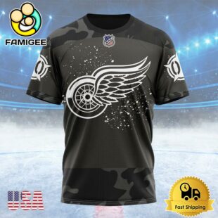 NHL Detroit Red Wings Special Black Camo Design For Veterans Day Custom T Shirt, Detroit Red Wings Shirt