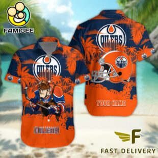 NHL Edmonton Oilers Hockey Mascot Custom Name Hawaiian Shirt