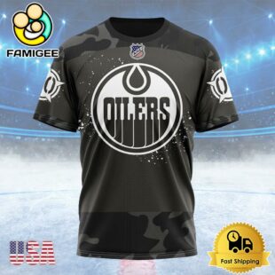 NHL Edmonton Oilers Special Black Camo Design For Veterans Day Custom T Shirt, Edmonton Oilers Shirt