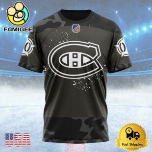 NHL Montreal Canadiens Special Black Camo Design For Veterans Day Custom T Shirt, Montreal Canadiens Shirt