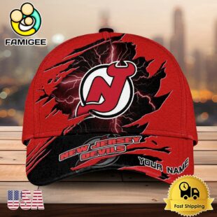 NHL New Jersey Devils Dynamic Hockey Emblem Custom Name 3D Printed Cap