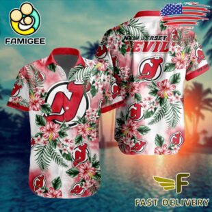 NHL New Jersey Devils Hibiscus Hawaiian Shirt