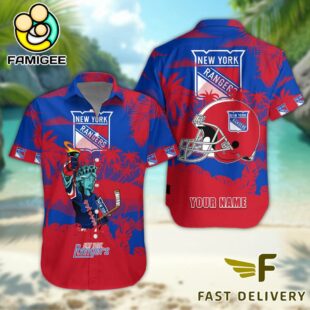 NHL New York Rangers Hockey Mascot Custom Name Hawaiian Shirt