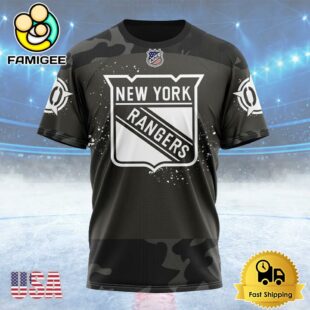 NHL New York Rangers Special Black Camo Design For Veterans Day Custom T Shirt, New York Rangers Shirt