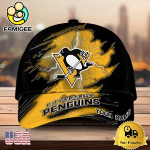 NHL Pittsburgh Penguins Dynamic Hockey Emblem Custom Name 3D Printed Cap