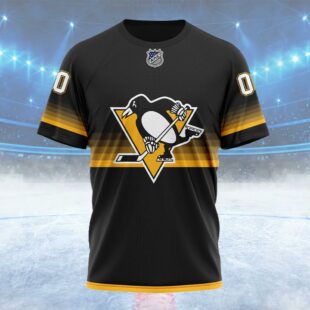 NHL Pittsburgh Penguins Special Black And Gradient Design Custom T Shirt, Pittsburgh Penguins Shirt