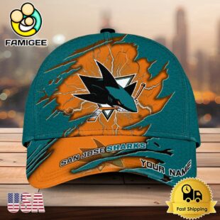NHL San Jose Sharks Dynamic Hockey Emblem Custom Name 3D Printed Cap