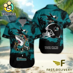 NHL San Jose Sharks Hockey Mascot Custom Name Hawaiian Shirt