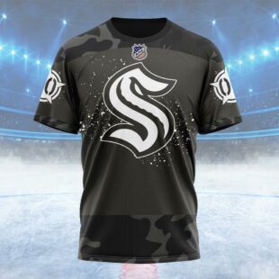 NHL Seattle Kraken Special Black Camo Design For Veterans Day Custom T Shirt, Seattle Kraken Shirt