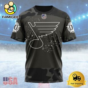 NHL St Louis Blues Special Black Camo Design For Veterans Day Custom T Shirt, St Louis Blues Shirt