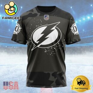 NHL Tampa Bay Lightning Special Black Camo Design For Veterans Day Custom T Shirt, Tampa Bay Lightning Shirt