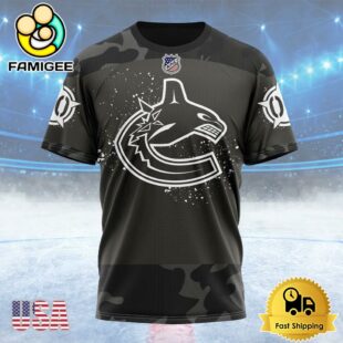 NHL Vancouver Canucks Special Black Camo Design For Veterans Day Custom T Shirt, Vancouver Canucks Shirt
