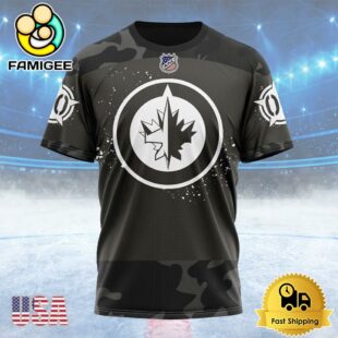 NHL Winnipeg Jets Special Black Camo Design For Veterans Day Custom T Shirt, Winnipeg Jets Shirt
